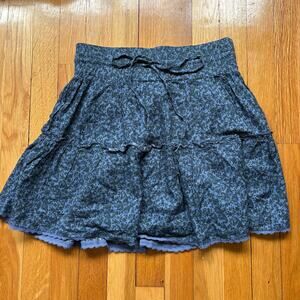 Nature Life Women Blue Floral Mini Skirt XS/S 100% Cotton Elastic Waist